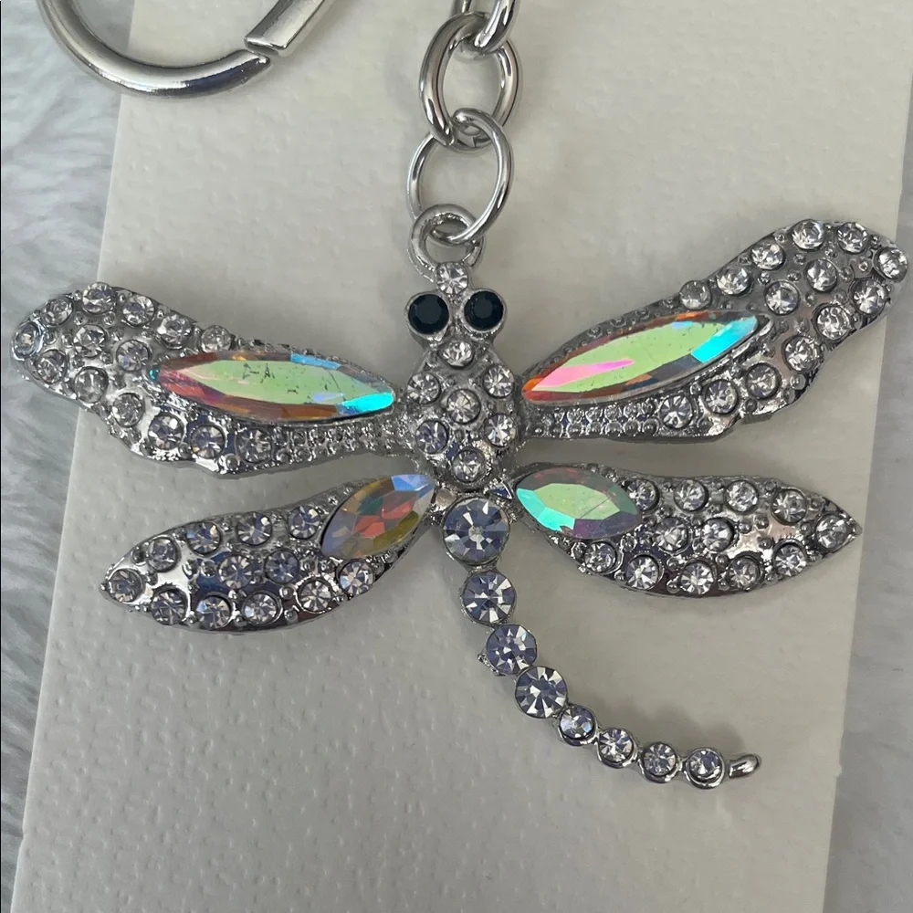 Bag Charm /Keychain -Sparkling Silver Rhinestone Dragonfly Keychain & Bag Charm